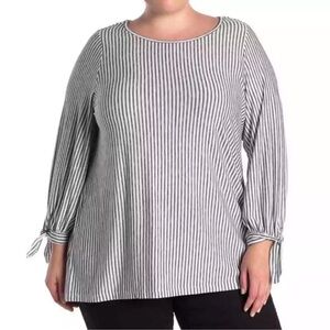 Max Studio Striped Tie Cuff Blouse Relaxed Fit Comfy Top Size 3X NWT Work Career